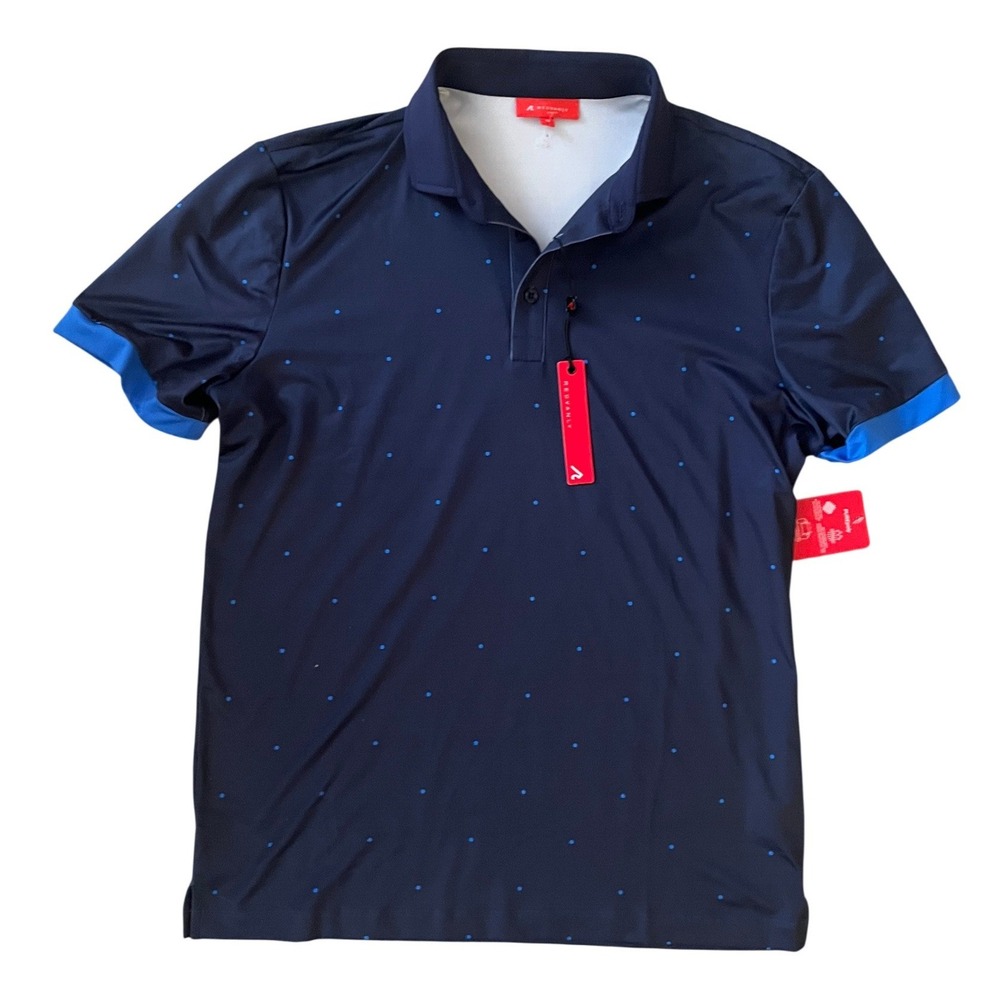 Redvanly NWT Men's Navy Blue Micro Dot Athletic Luxury Golf‎ Polo Shirt- Size M